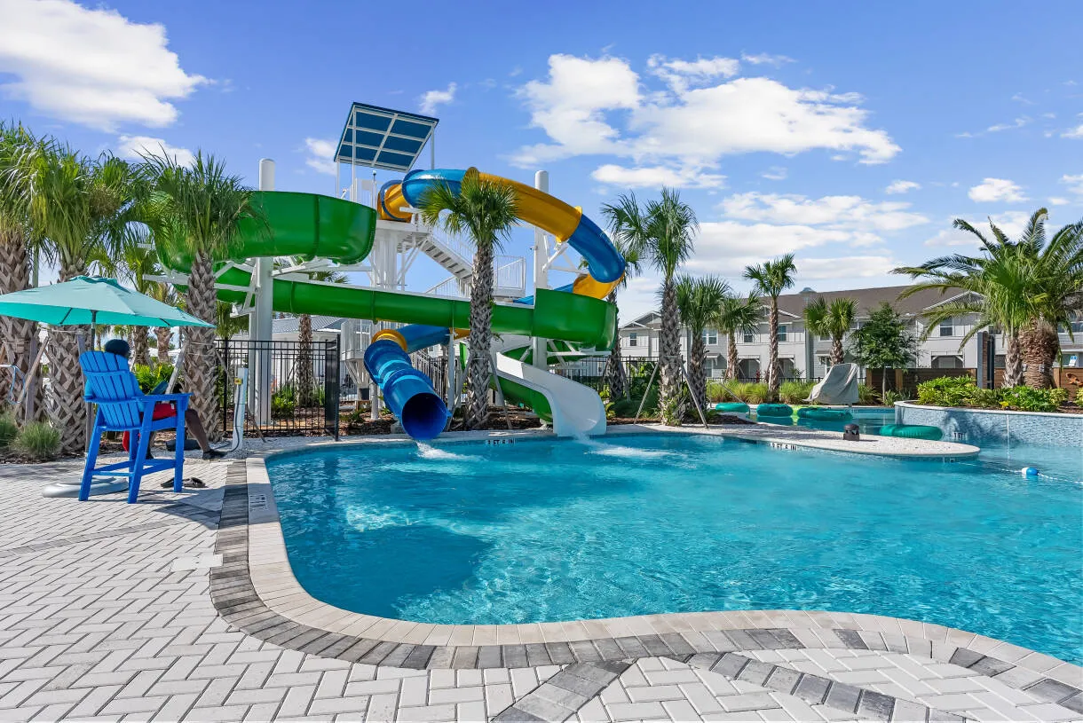Dual waterslides at the Windsor Cay Resort pool.