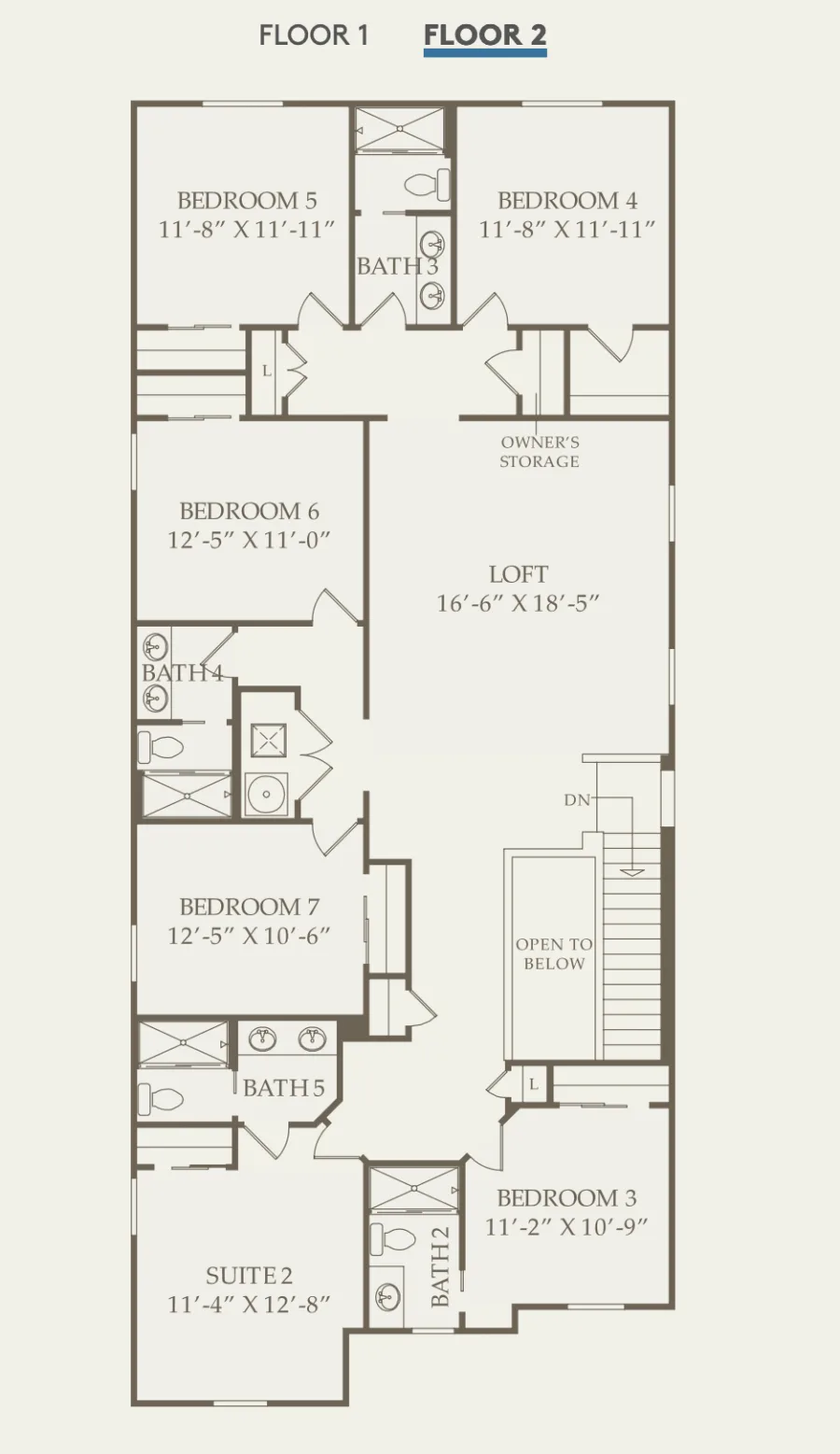 Baymont Floor 2 layout, 8 bedrooms, 6 baths