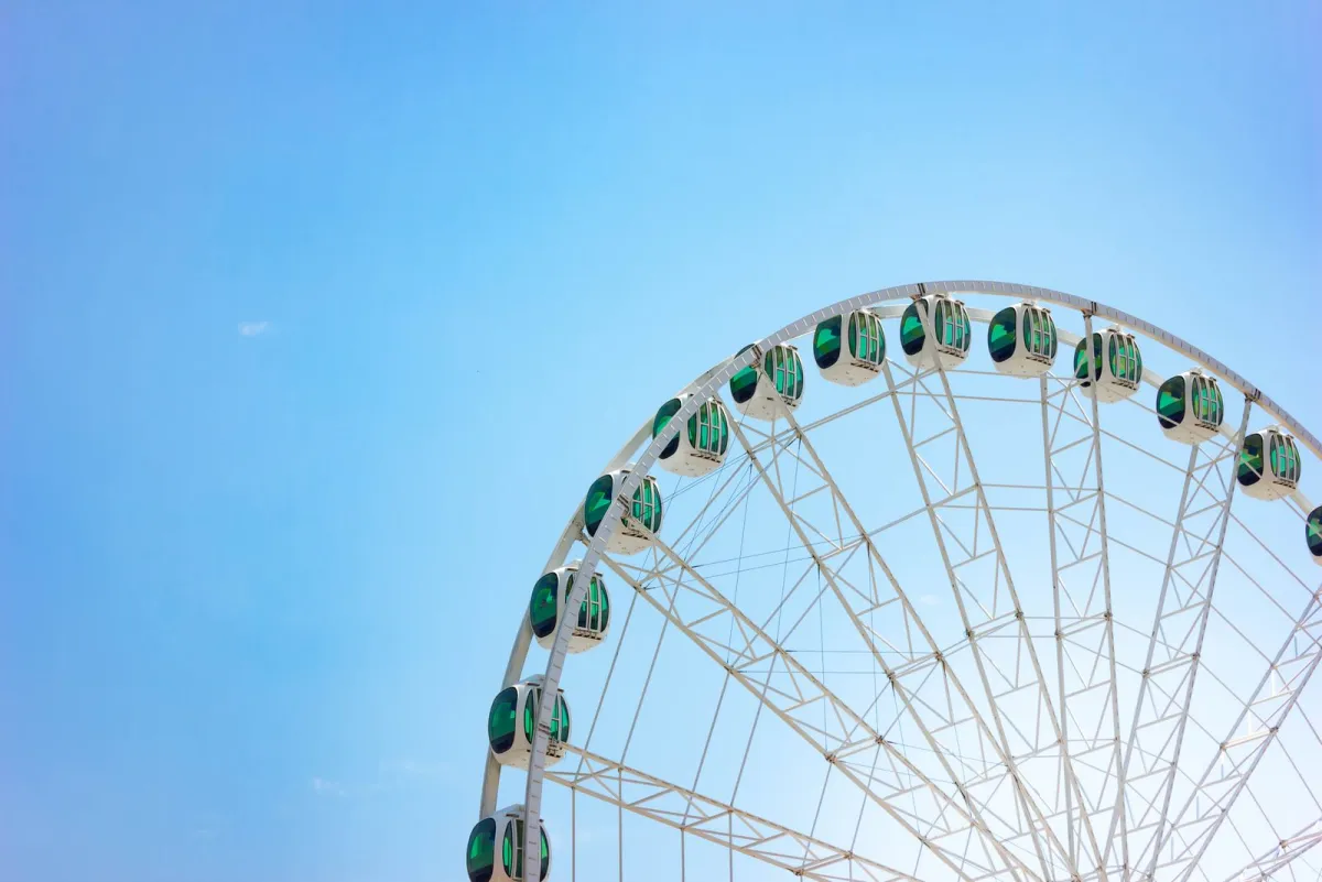 A ferris wheel against a clear blue sky