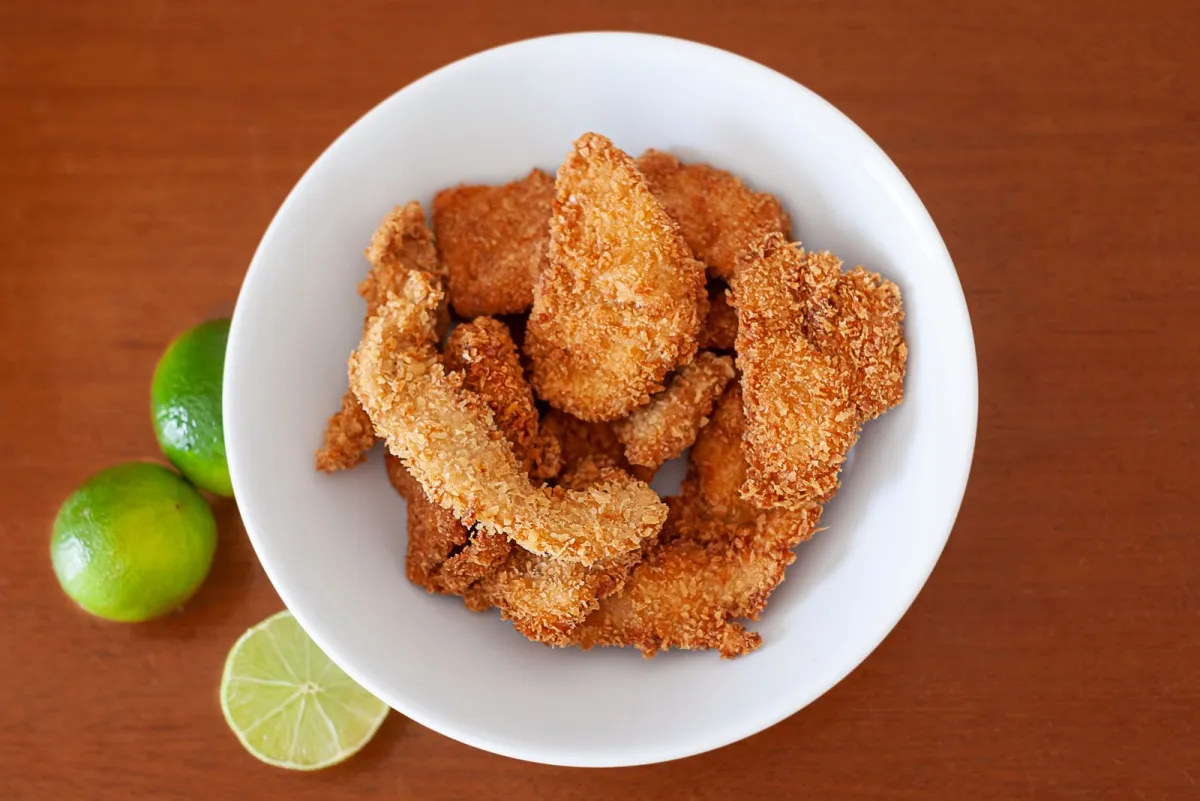 A bowl of crispy golden fried chicken