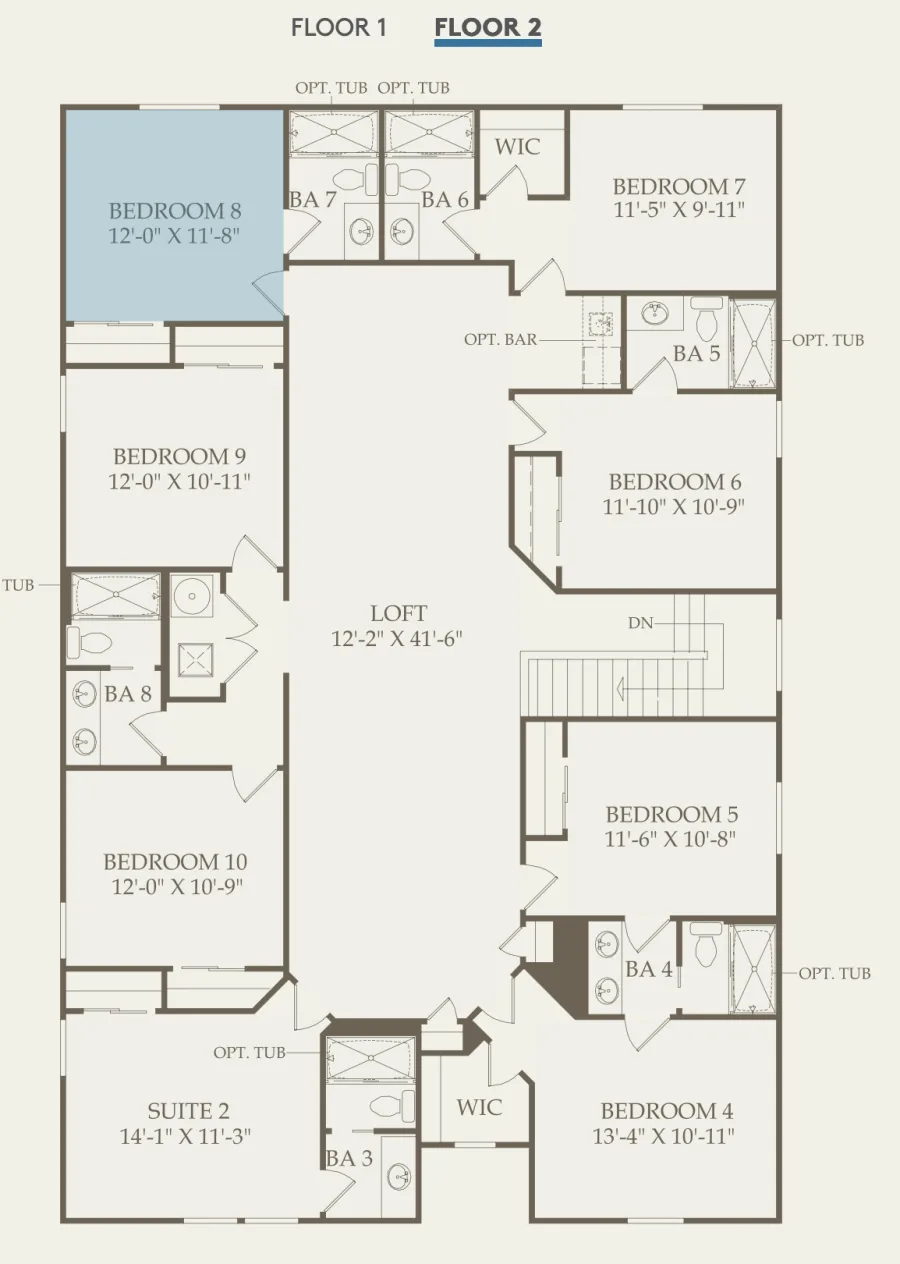 Clearwater Grand Floor 2 layout, 10 bedrooms, 8 baths